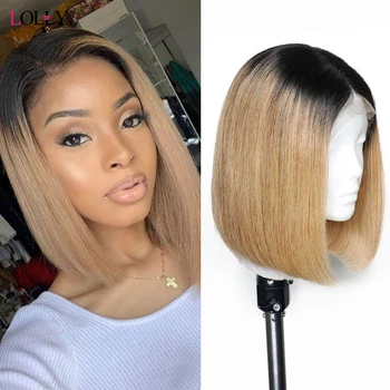 

Ombre Short Bob Wig Lace Front Human Hair Wigs T1B/27 Colored Huaman Hair Wigs Highlight Wig Pre Plucked for Balck Women Remy