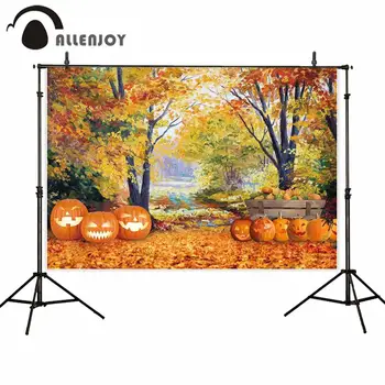 

Allenjoy Forest Backdrop Autumn Leaves Pumpkin Halloween Photography Studio Background Christmas Event Photozone Photophone