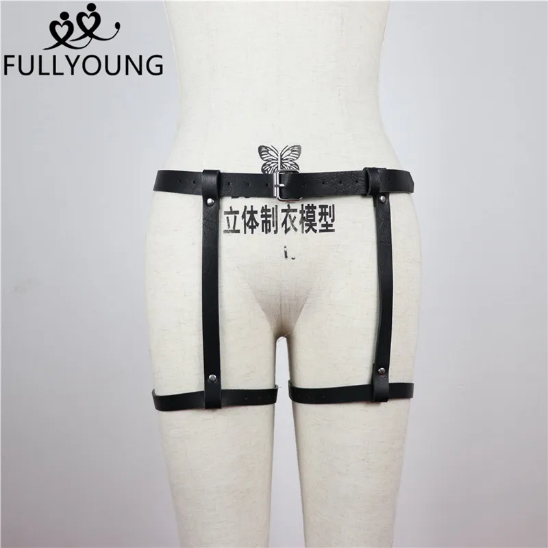 Fullyoung, кожаные подвязки, фетиш, подвязки, готика, панк, дамские подвязки для ног, БДСМ, чулки, Женский эротический пояс, регулируемый