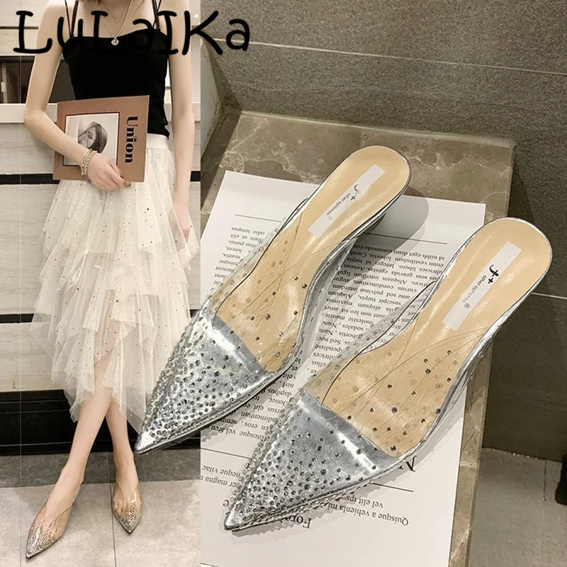 LuLaIKa/женские шлепанцы Новинка 2020 года Сезон лето Модные прозрачные стразы Тонкие