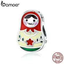 BAMOER 925 пробы серебряные разноцветные эмалированные бусины-матрешки Подвески подходят для женских браслетов и браслетов Изготовление ювелирных изделий SCC1086