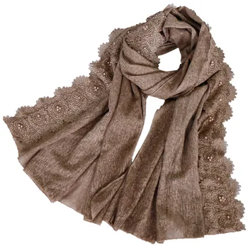 

Plain Lace Floral Beading Cotton Viscose Scarf Ladies Laser Cut Wraps and Shawls Pashmina Stole Muslim Hijab Snood 180*85Cm