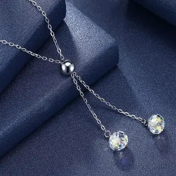 

LEKANI Crystals From Swarovski Necklace 925 Sterling Silver Chaine Necklace Shape Ball Pendant Wedding Jewelry Gifts