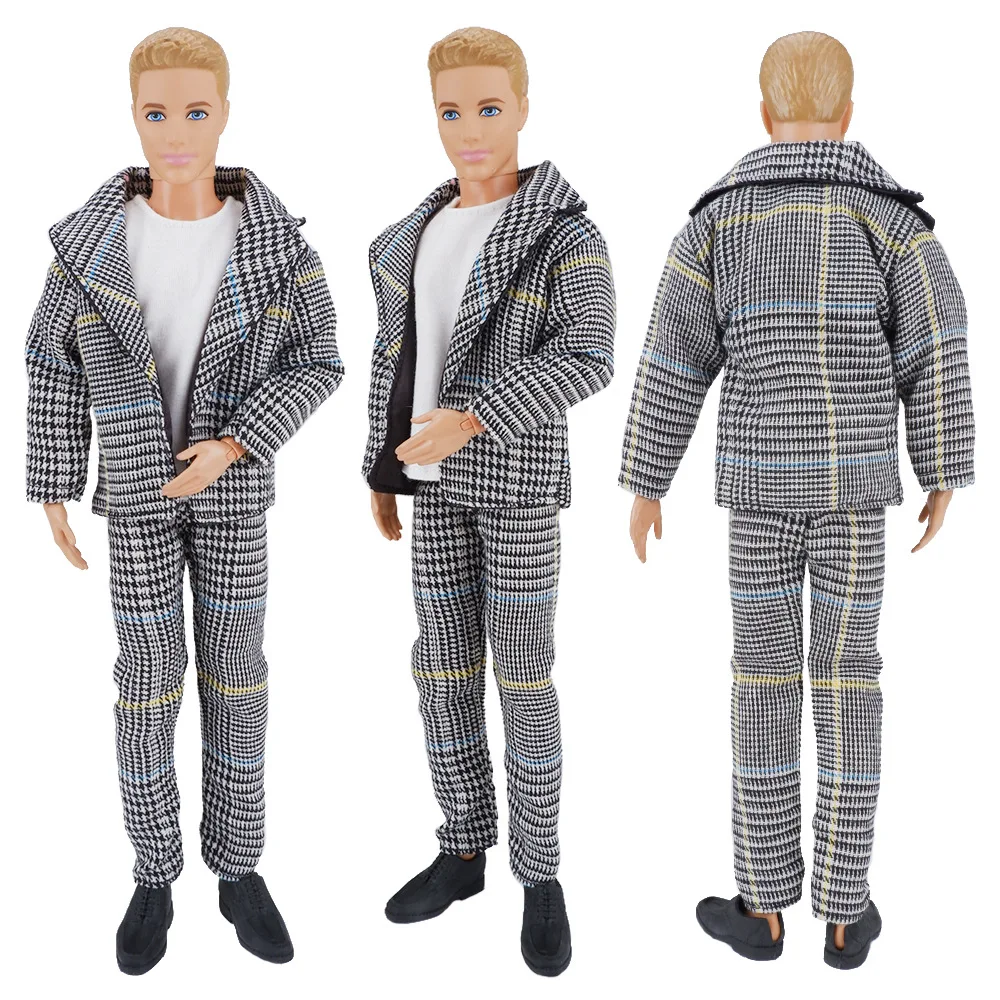 1set-Ken-Doll-Cloth-Boyfriend-Ken-Wedding-Suit-Black-Gray-Strap-Coat-Jacket-Trousers-T-shirt
