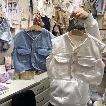 

2020 Spring Autumn Toddler Baby Vests High Quality Newborn Boys Denim Waistcoats Toddler Jackets for Girl 6M 9M 12M 18M 24M New