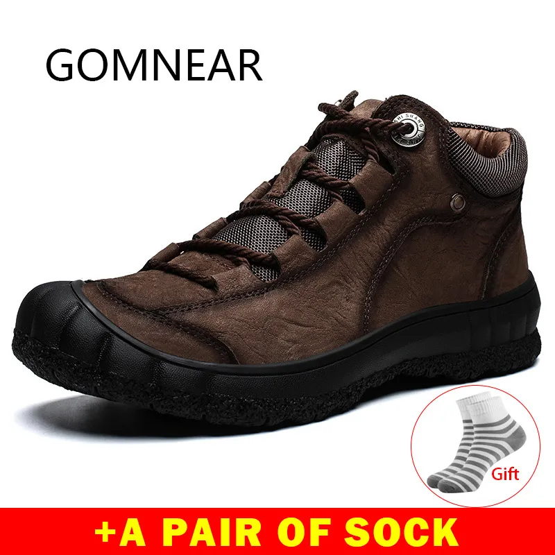 

GOMNEAR Mens Outdoor Hiking Shoes Genuine Leather Climbing Trekking Shoes Breathable Hiking Boots Outdoor Sports Sneaker Hunting