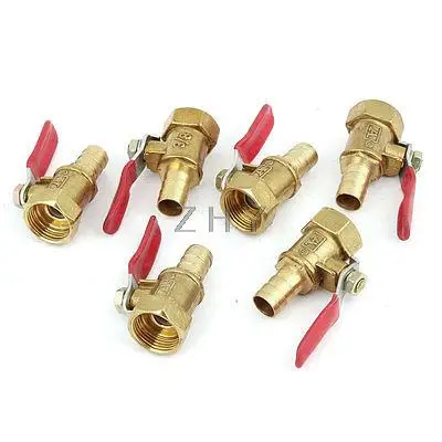 

6pcs 10mm Barb Hose to 3/8PT Female Thread in Line Shut Off Ball Valve Gold Tone