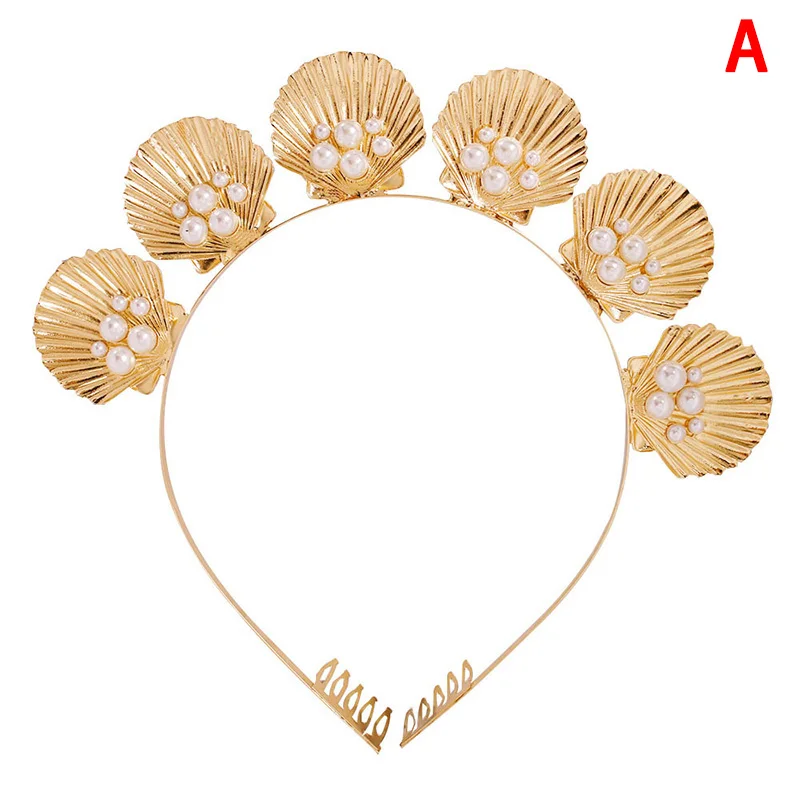 hairband Свадебный обруч для волос с искусственным жемчугом и бусинами в морском стиле, Золотая тиара в виде ракушки, корона с гребнем для женщин и девушек, стильный аксессуар для отдыха - Окраска металла: hairband
