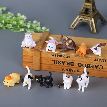 

10pcs Cute Cat Figurine Miniature Lifelike Kitten Animal Decoration Mini Fairy Garden Cartoon Statue Craft Home Car Decorative