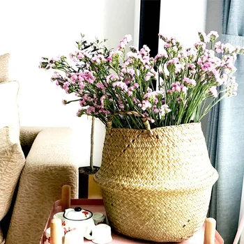 

Large Capcity Household Foldable Natural Seaweed Woven Storage Pot Garden Flower Vase Hanging Basket Storage Basket Home Decor