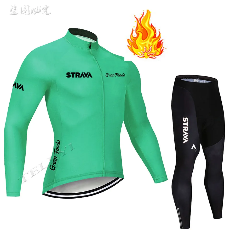 STRAVA зима термо флис Велоспорт Джерси Ropa Ciclismo Mtb с длинным рукавом Одежда для велосипеда Maillot Biciclet - Цвет: 21