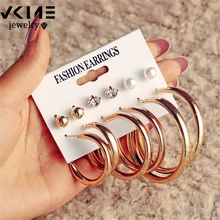 VKME Vintage grandes pendientes de gota de metal Conjunto para las mujeres geométrico círculo oro Metal nudo cuelga pendiente Femme joyería de moda nuevo