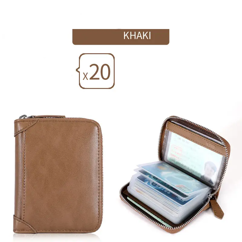 SOUTH GOOSE New Genuine Leather Card Wallet Anti-RFID Men Business Credit Card Holder Women ID Passport Purse Multi-card Clutch - Цвет: Khaki 20 Slots