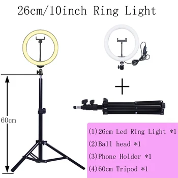 

10inch With 0.6m Stand Tripod Photo LED Selfie Stick Ring Fill Light 120PCS LED 6500K Ring Lamp For Makeup Video Live Studio