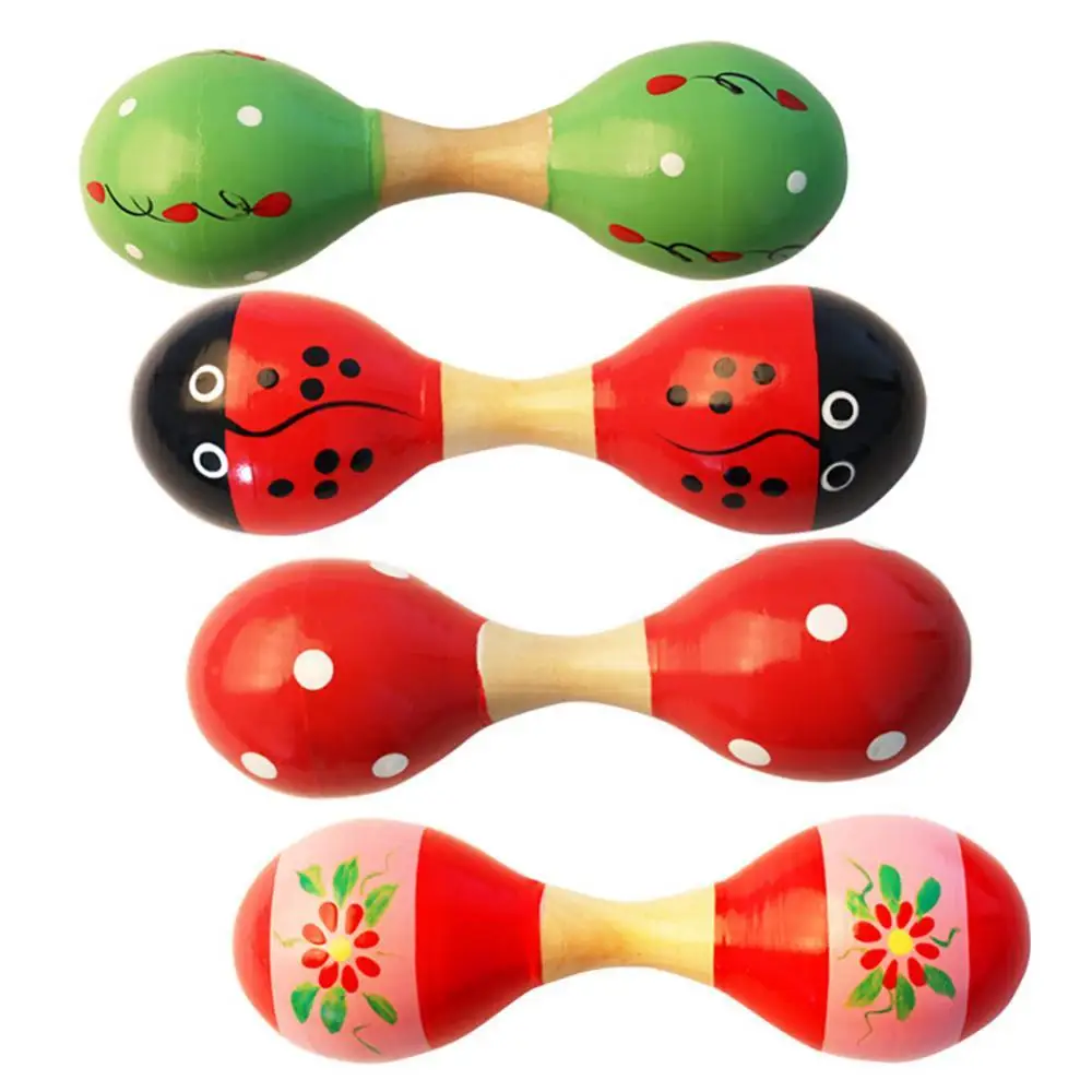 Baby Rattle Maraca Rattles Sand Hammer Toy 15cm Wooden Double Head and Hamme Musical Percussion Instrument Teaching Aid 1 Pcs