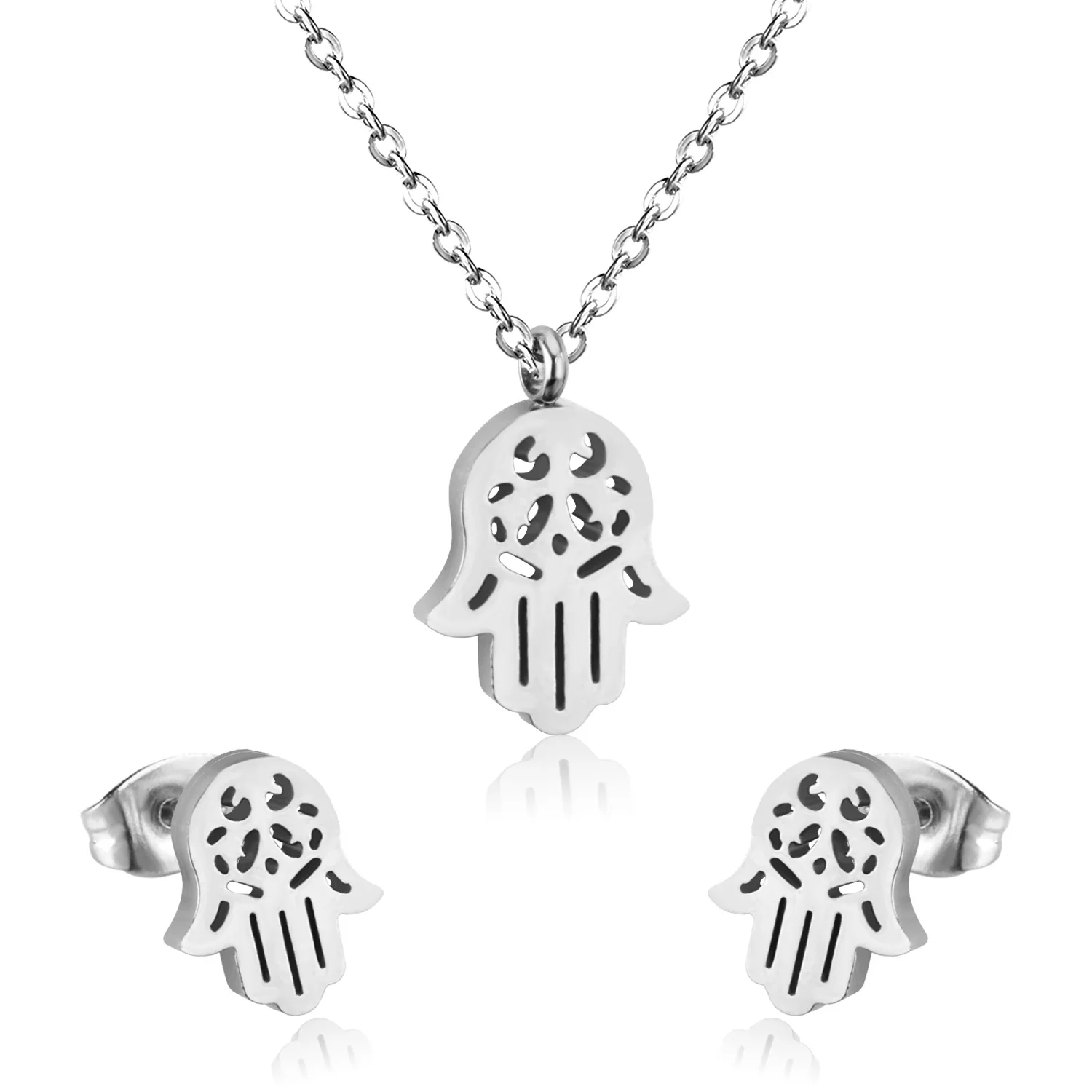 LUXUKISSKIDS Animal Cat Jewelry Sets Stainless Steel 316L Hamsa Hand Necklace For Women/Girls Dubai Indian African Jewelry Sets 