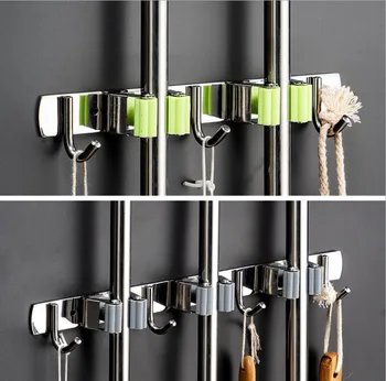 

Broom Mop Holder Wall Mount Installation Broom Mop Hanger Organizer Stainless Steel for Bathroom Kitchen Office Closet Garden