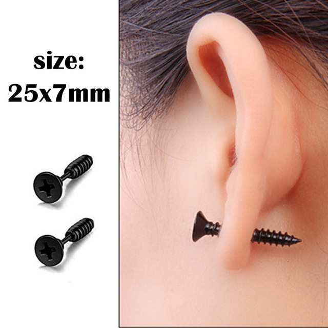 pair Punk Black Multiple Styles Stainless Steel Stud Earrings For Men Women Gothic Street Pop Hip Hop Ear Jewelry Pendientes