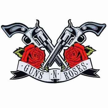 

Punk Guns N Roses Skull Iron On Embroidery Patches Biker Stickers Clothes Embroidery Jacket Motorcycle Backpack Big Patches