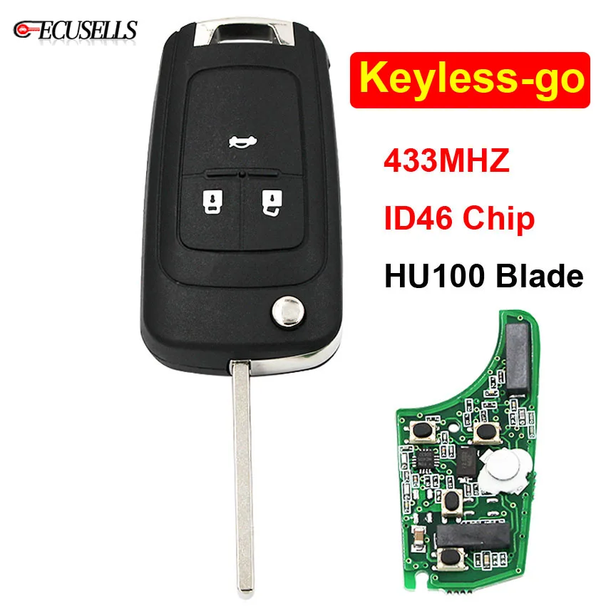 3 кнопки Keyless-go Складной флип дистанционный автомобильный смарт ключ-брелок 433 МГц ID46 чип HU100 Uncut Balde для Chevrolet(после рынка