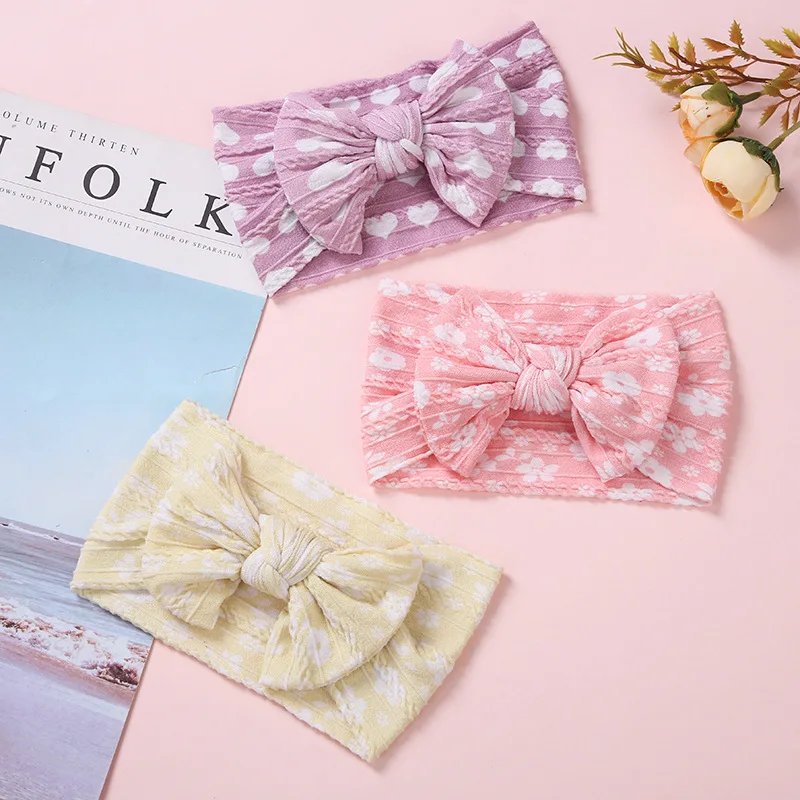 

Baby Bows Hair Accessories Girl Headband Cable Knit Turban For Kids Hair Band Nylon Infant Print Head Wrap 360 Seamless Bandage