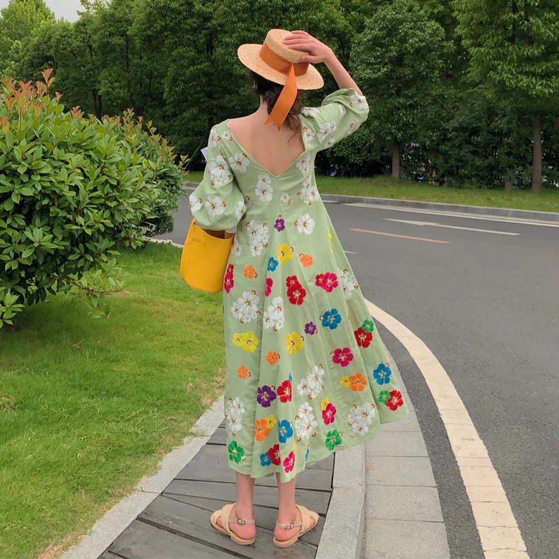 WHITNEY WANG весна лето модное богемное платье Цветочная вышивка длинное платье женское праздничное пляжное платье