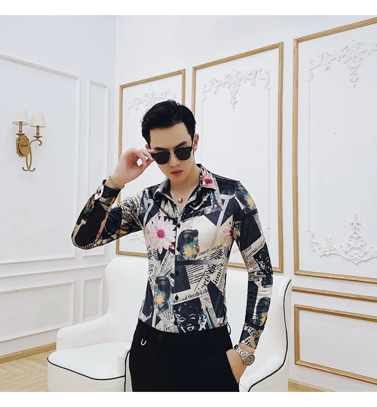 Формальные Рубашки, Мужская одежда, Camisa Social Masculina, Ретро рубашка, утепленная, сохраняющая тепло, с принтом, с длинным рукавом, рубашка, платье, рубашка