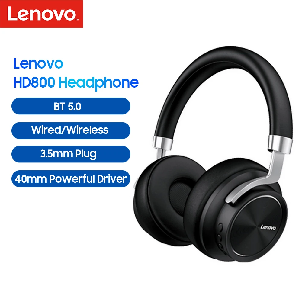 Lenovo HD800 Headphone BT5.0 Wireless 3.5mm Wired Headset 40mm Powerful Driver Ergonomically Noise Reduction for Gaming Music |