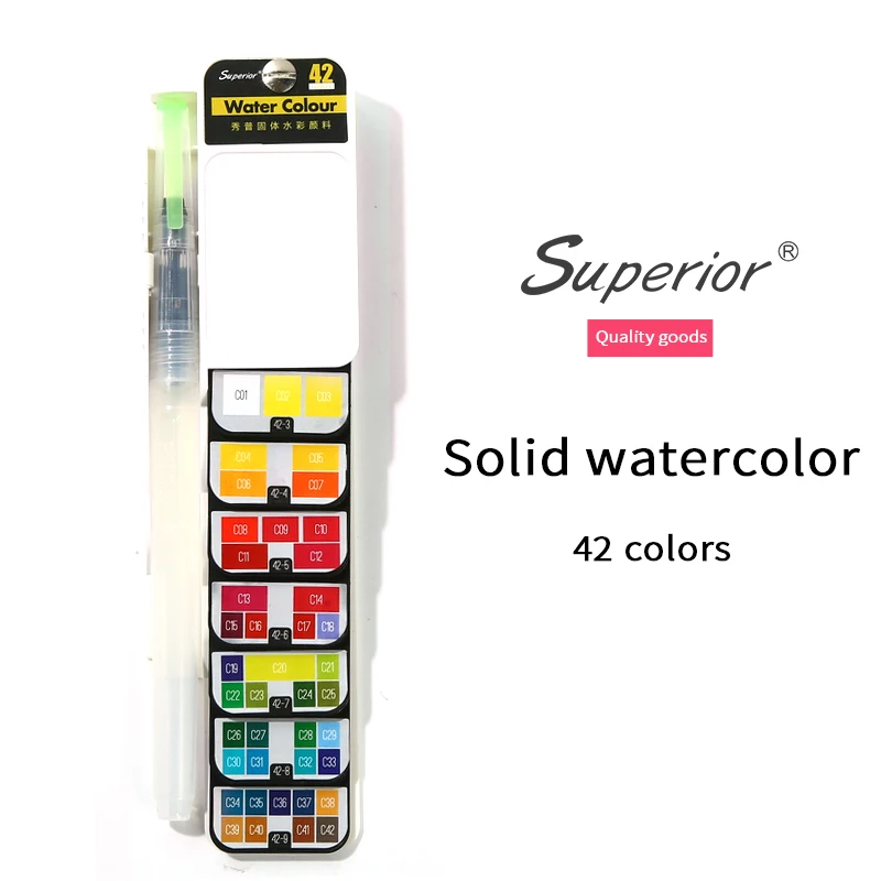 Веерообразные Твердые акварельные краски в наборе, акварельные инструменты, краски для начинающих, водная цветная краска, коробка, портативные товары для рукоделия - Цвет: 42 colors