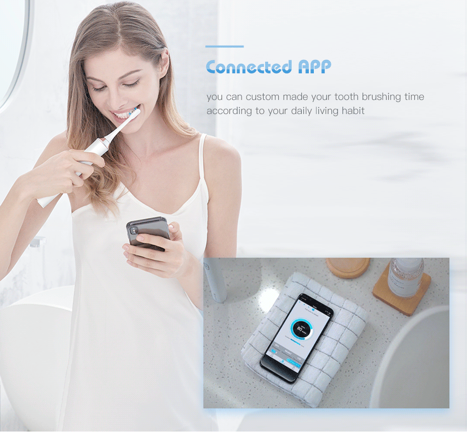 Electric Toothbrush Rechargeable Smart Bluetooth Brush Connectivity Waterproof Wireless Sonic Toothbrush Sanitizer