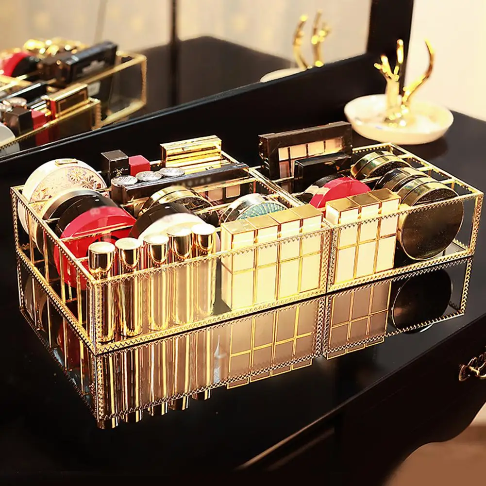 

Transparent Lipstick Holder Dust Free Glass Lip Gloss Eye Liner Vanity Cabinet Makeup Organizer With Removable Dividers 4 Spaces
