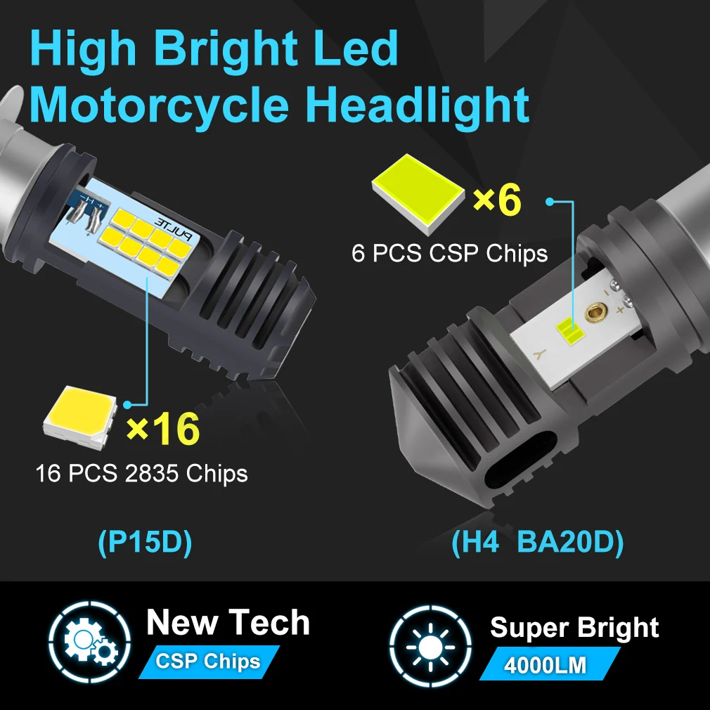 Светодиодный фонарь для мотоцикла BA20D H4 P15D Hi/Lo светодиодный фонарь для мотоцикла фары для вождения скутера аксессуары 6000K