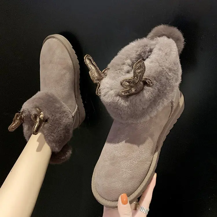 

Winter Boots Lady Plush Boots-women Flat Heel Ankle Booties Women Lace Up Brand Women's Shoes Round Toe Low Heels booties