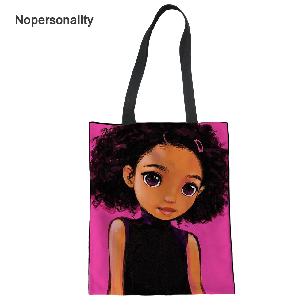 Женские холщовые сумки для художников, африканская девушка, печать, вместительные сумки для покупок, повседневная тканевая сумка через плечо для девушек, женские сумки для шоппинга