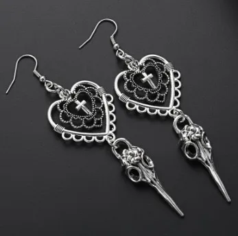 Серьги-подвески в готическом стиле висячие украшения виде сердца Креста птицы