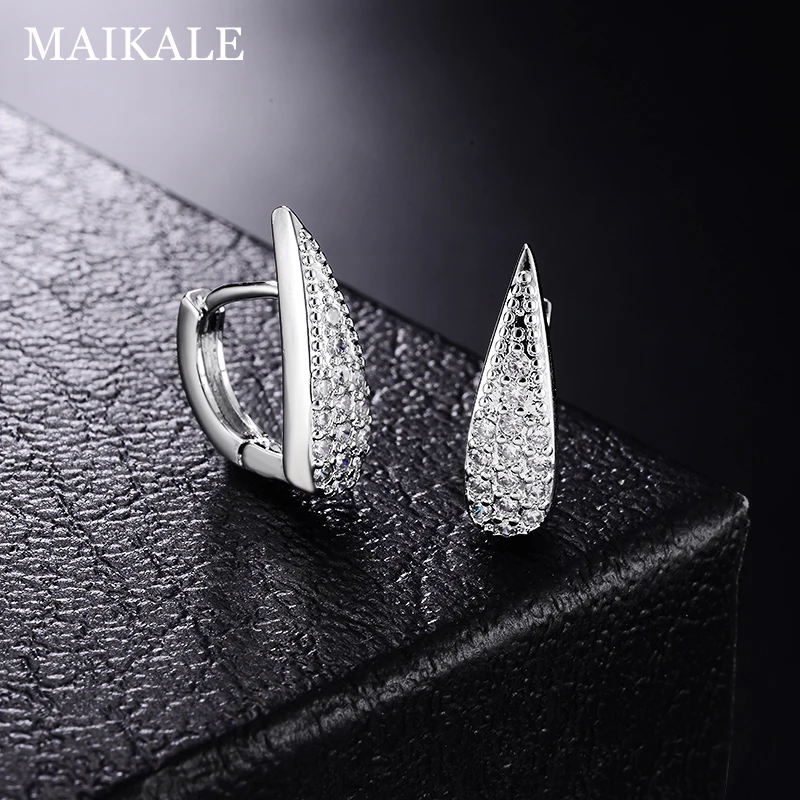 MAIKALE, классические серьги-гвоздики, AAA, кубический цирконий, форма капли воды, золото, серебро, корейский цвет, серьги для женщин, подарок другу