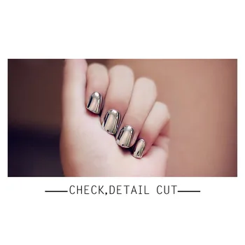 

European Fashion Metal Style Nail Finished Stickers 24pcs Punk Cool Short Round Head Full Coner Manicure Fake Nail Tipswith Glue