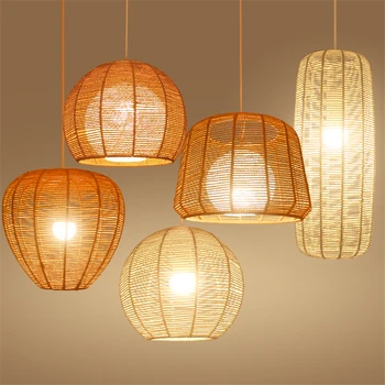 

Southeast Asian Japanese Hemp Rope Pendant Lights Round Dining Room Tatami Restaurant Bedroom Balcony Hanging Lights Fixtures