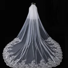 Популярная свадебная фата для свадебных аксессуаров Новая кружевная вуаль Горячая свадебная вуаль для свадьбы кружевная вуаль с хвостом и вставленной двойной вуалью