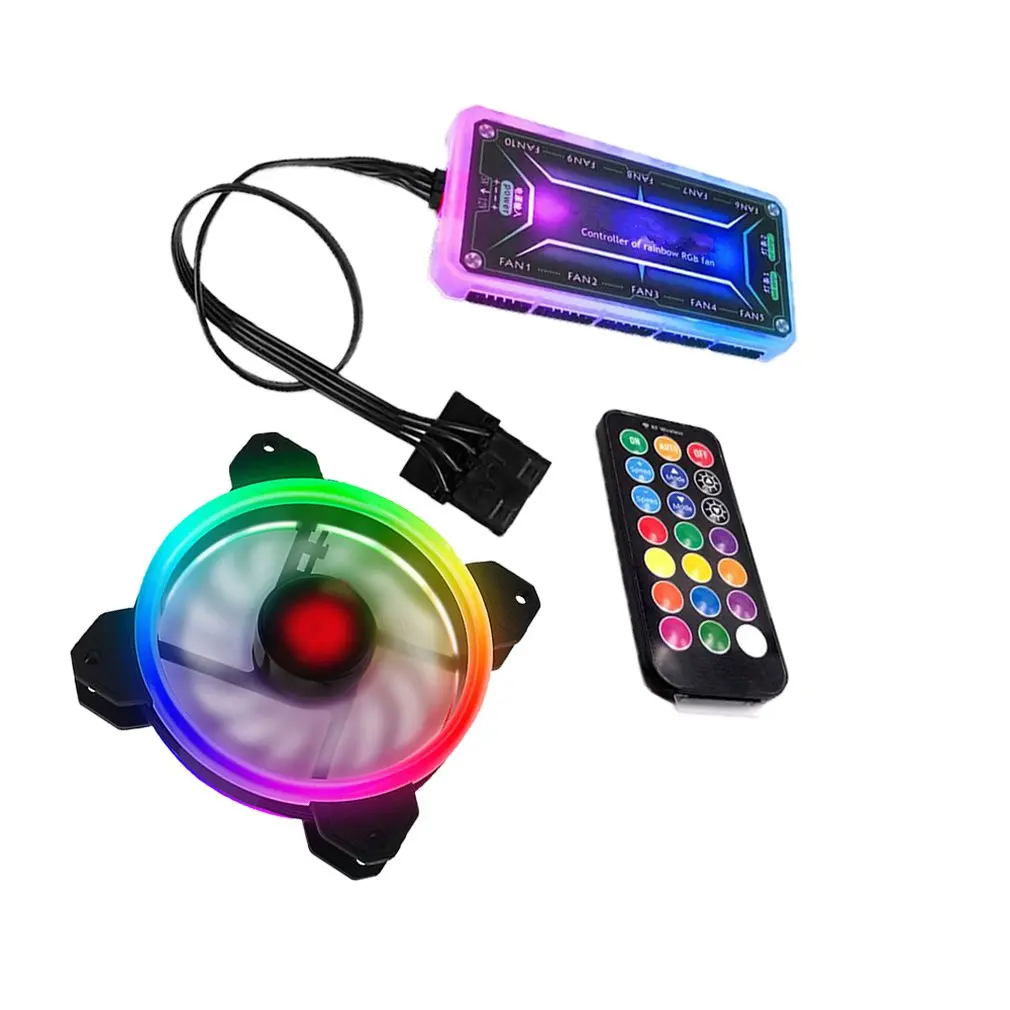 Цветной чехол для компьютера, вентилятор охлаждения для компьютера, регулировка RGB, бесшумный охладитель для компьютера, коробка для вентилятора RGB для процессора - Цвет лезвия: fan with Controller