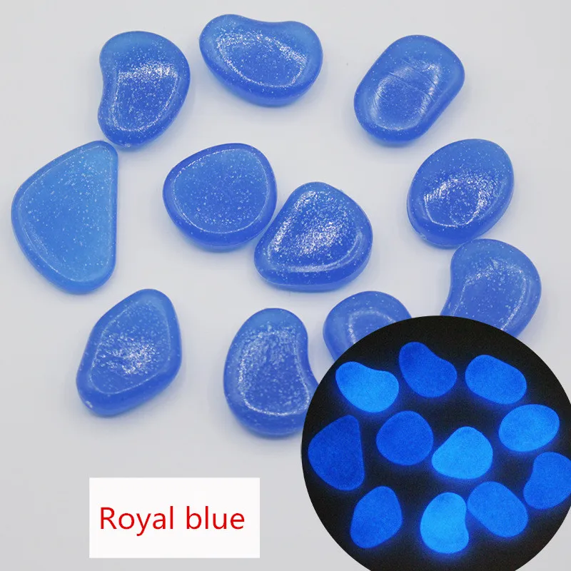 Royal blue Светится в темноте садовые камни свечение кубики для напитков для дорожек аквариумный Декор растения шланг для полива огорода, двора, светящиеся камни 20/50/100 шт - Цвет: Royal blue
