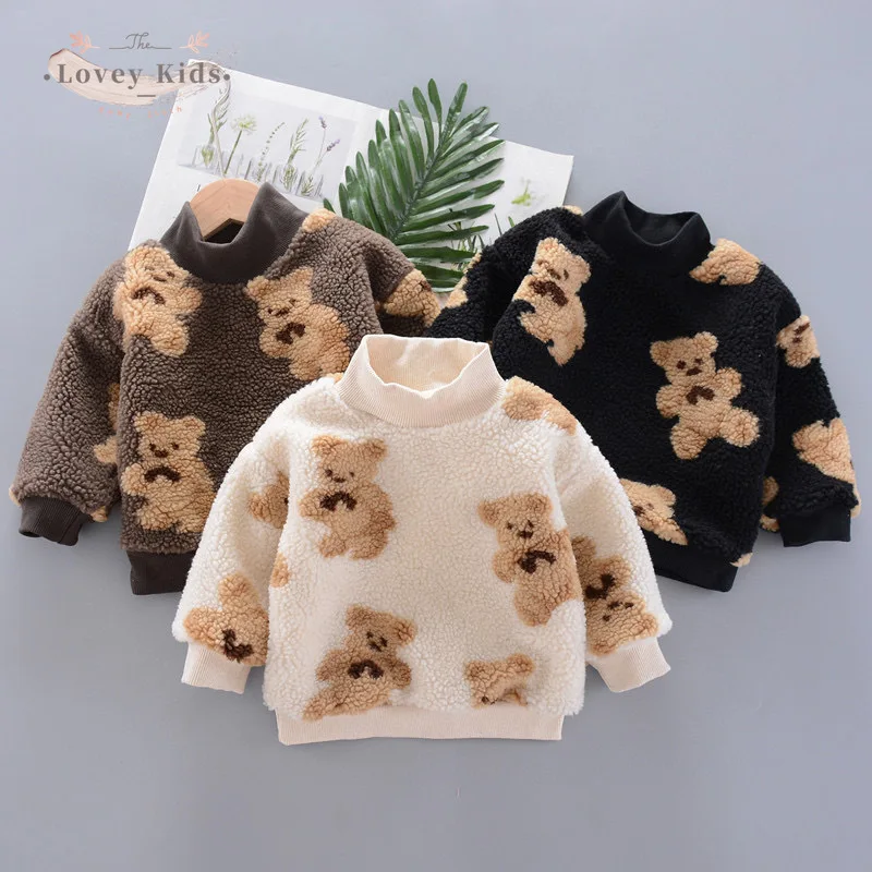 

2020 Autumn Winter Baby Boy Girl Plush Fur Bear Sweatshirt Cute Warmer Pullover Cashmere Sweater 0-5Y Toddler Fall Clothes
