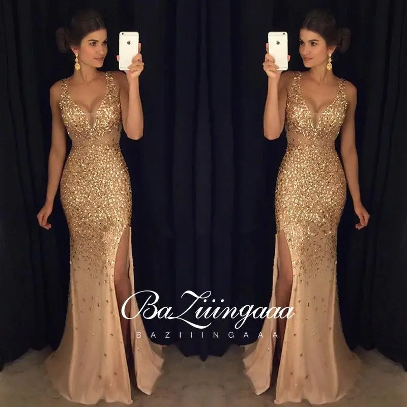 BAZIIINGAAA Роскошные вечерние платья длинное женское платье 2021 блестками Robe De Soir