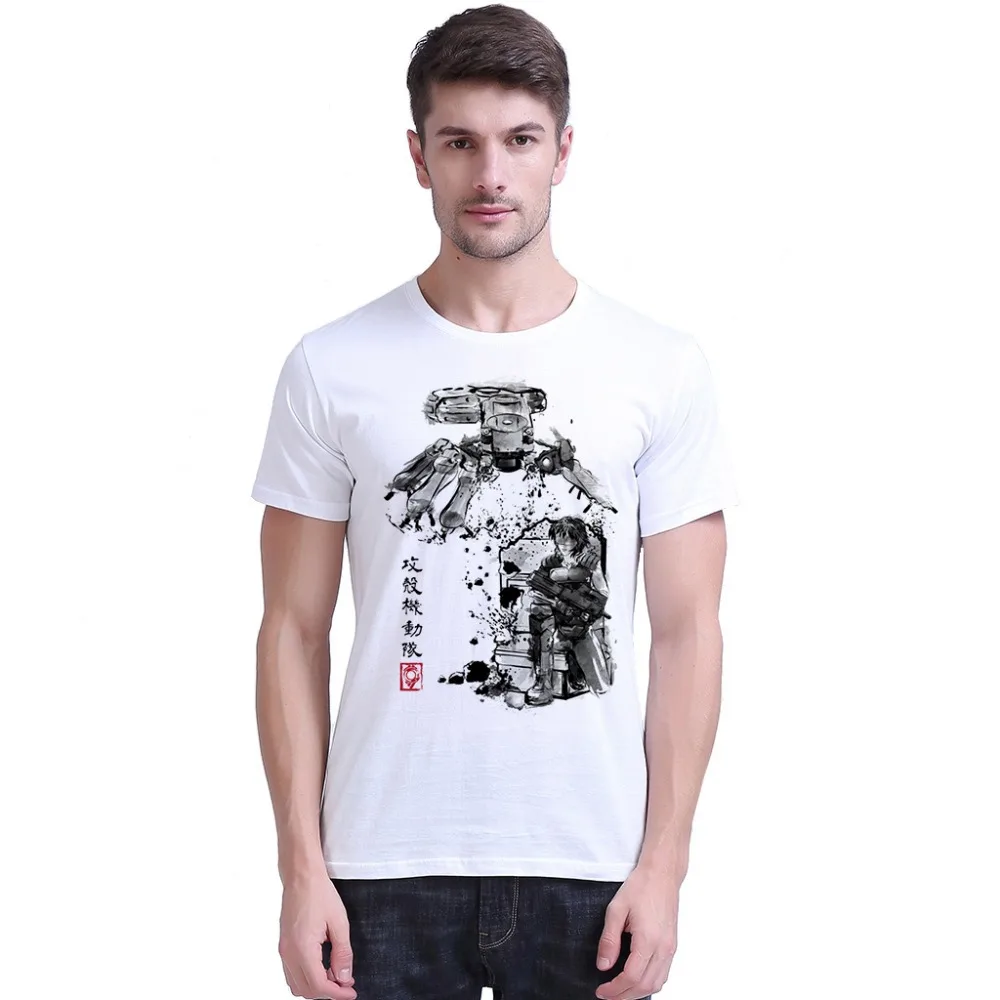 Мужские футболки Ghost In The Shell Major Vs Tank Print Новинка г. Г. Чёсаные футболки Comics с круглым вырезом высокое качество