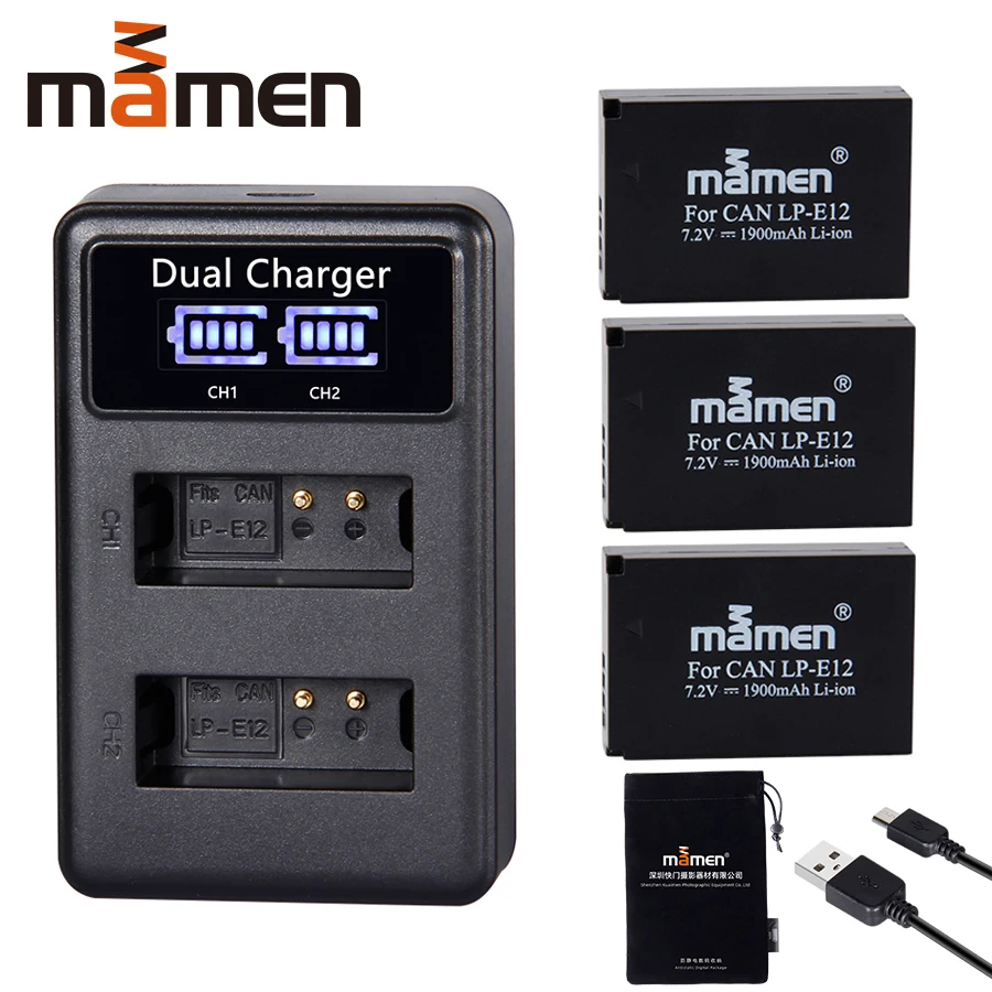 

3pcs 1900mAh LP-E12 LPE12 LP E12 Rechargeable Digital Camera Battery + LCD USB Charger for Canon 100D Kiss X7 SL1 M10 M50 DSLR