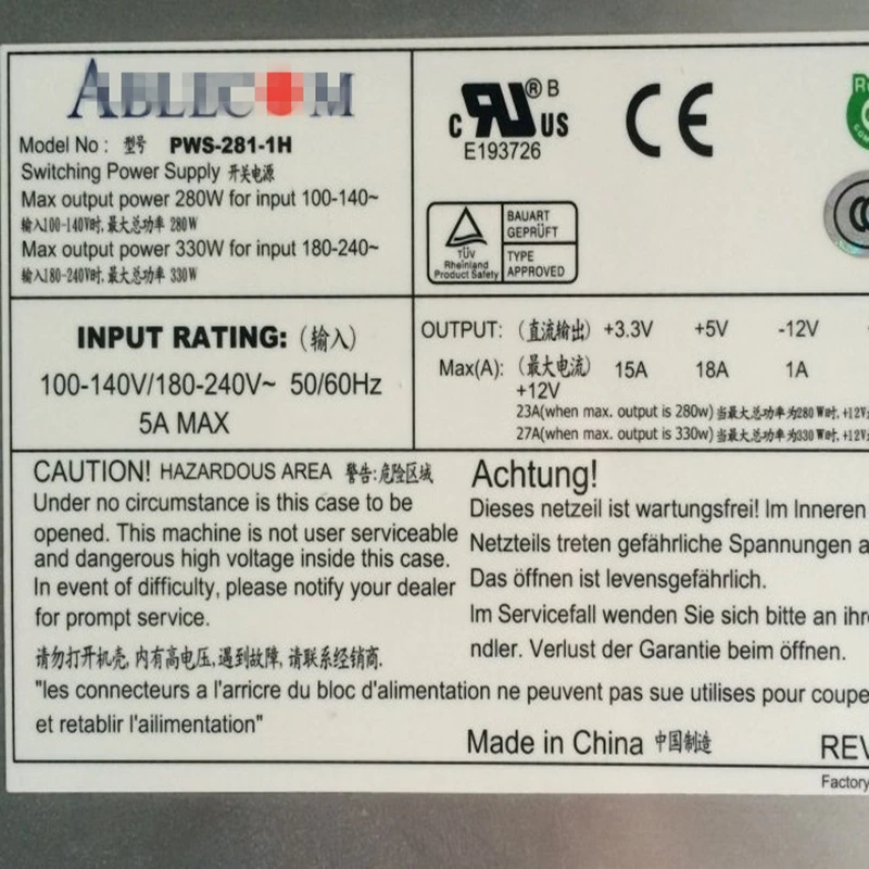 Почти блок питания для Ablecom 1U 280 Вт-330 Вт блок питания PWS-281-1H