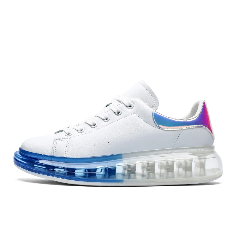 Кожаная повседневная обувь; мужские кроссовки высокого качества; мужские кроссовки; нескользящая прогулочная обувь для пар; chaussure homme zapatos de hombre - Цвет: white silver 0565