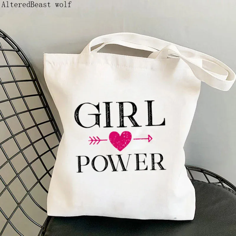 Women Shopper bag feminist flower Girl Power Bag Harajuku Shopping Canvas Shopper Bag girl handbag Tote Shoulder Lady Bag