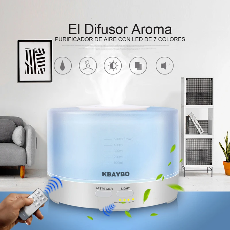 Najtaniej 500ml pilot nawilżacz olejku aromaterapeutycznego rozpylacz zapachów z 7 kolorowymi lampkami LED olejku do dyfuzora