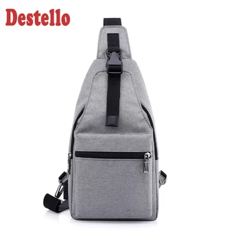 

Casual middle-size adjustable strap men chest bag with usb charge port earphone hole solid money chest bag small bag men